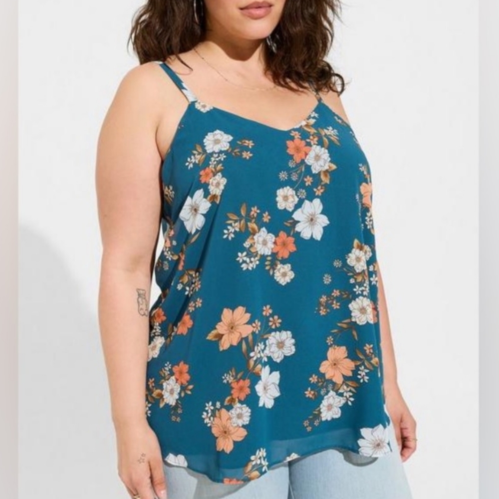 Torrid Sophie Chiffon Teal Floral Tank